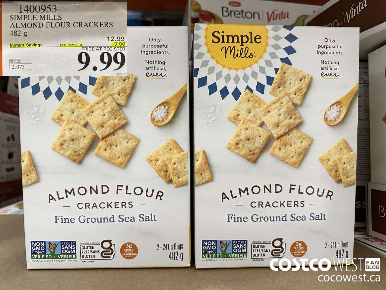 1400953 SIMPLE MILLS ALMOND FLOUR CRACKERS 482 g ($3.00 INSTANT SAVINGS EXPIRES ON 2025-03-16) $9.99