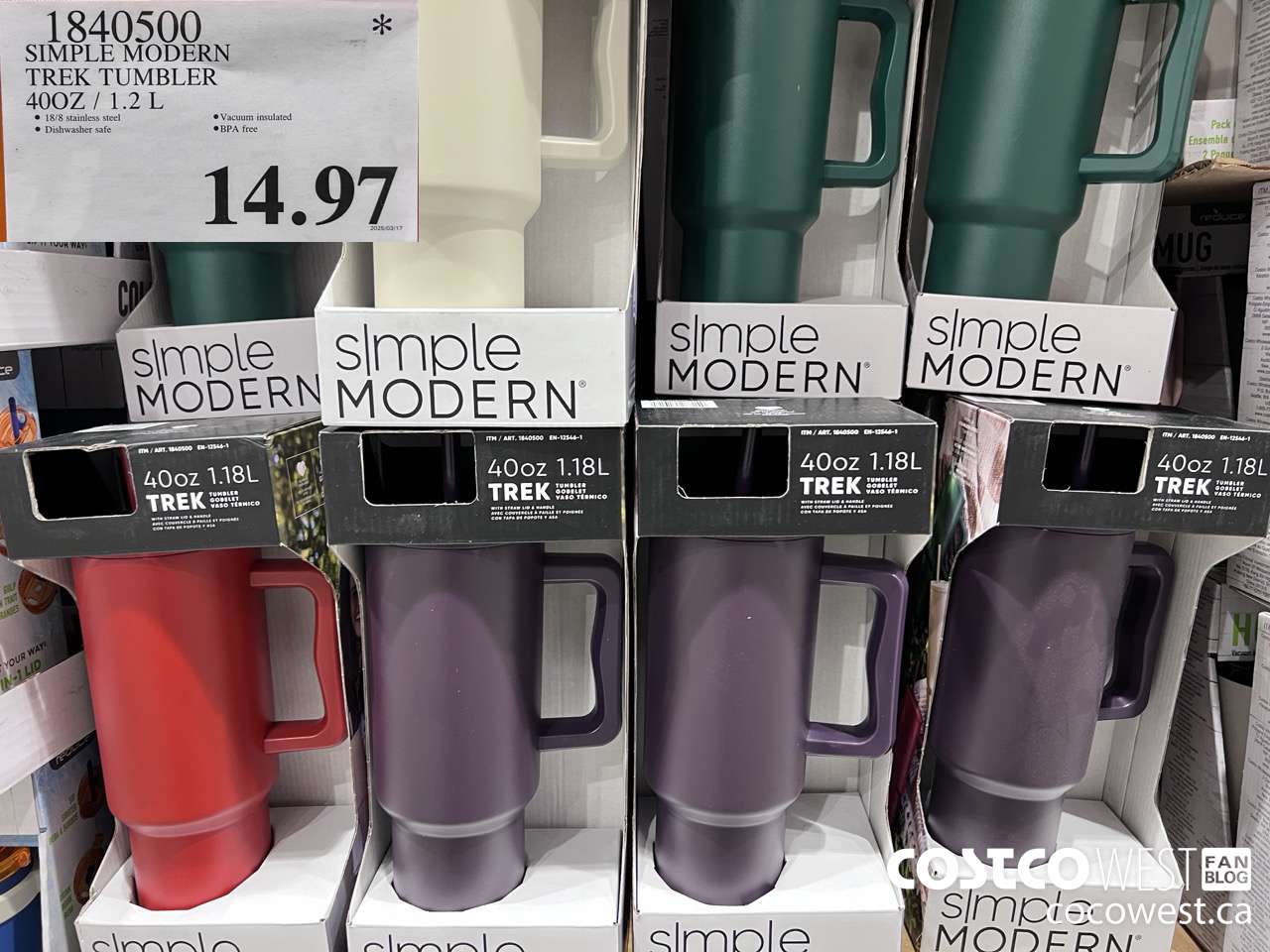 1840500 SIMPLE MODERN TREK TUMBLER 40OZ/1.2L $14.97