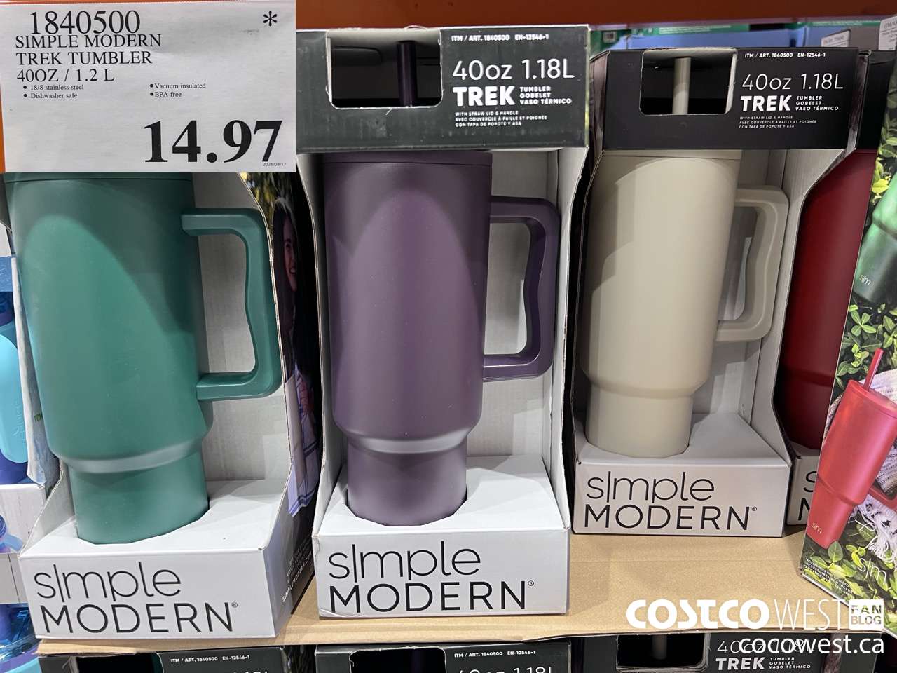 1840500 SIMPLE MODERN TREK TUMBLER 40OZ/1.2L $14.97