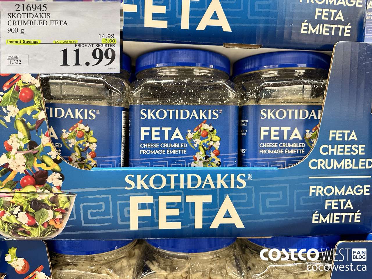 216945 SKOTIDAKIS CRUMBLED FETA 900 g ($3.00 INSTANT SAVINGS EXPIRES ON 2025-04-06) $11.99
