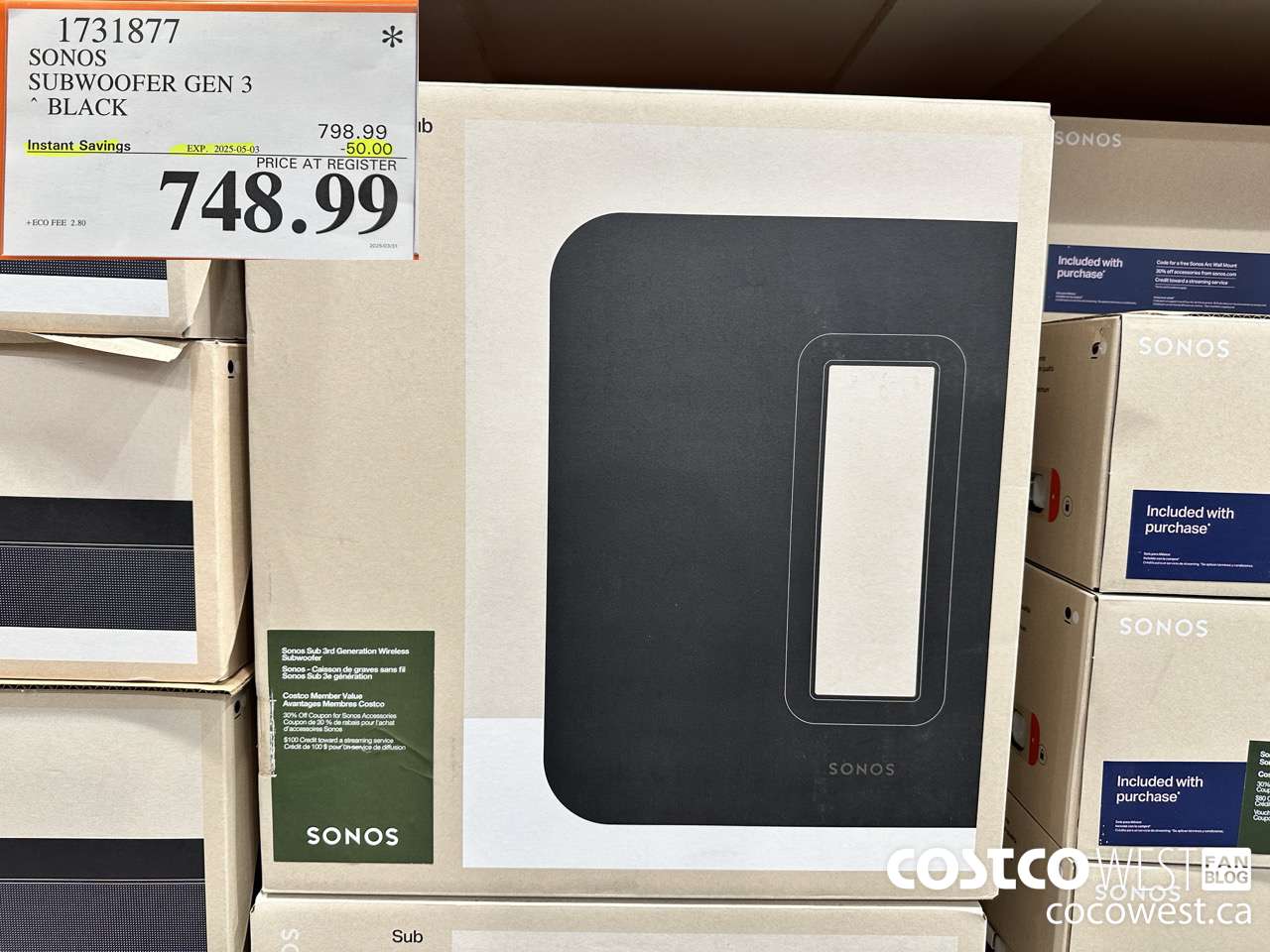 1731877 SONOS SUB (GEN 3) WIRELESS SUBWOOFER ($50.00 INSTANT SAVINGS EXPIRES ON 2025-05-03) $748.99