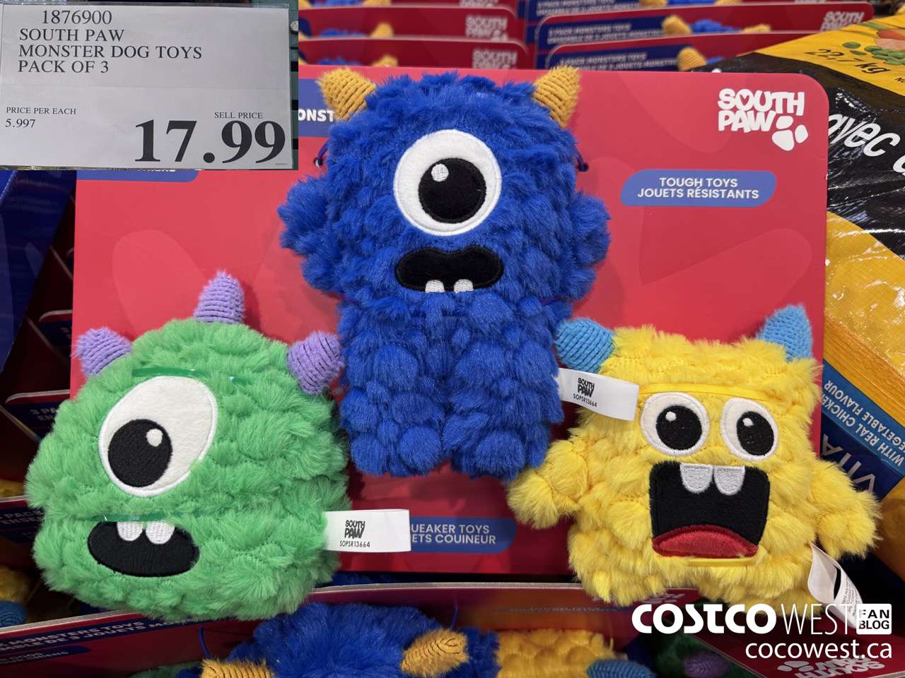 1876900 SOUTH PAW MONSTER DOG TOYS PACK OF 3 $17.99