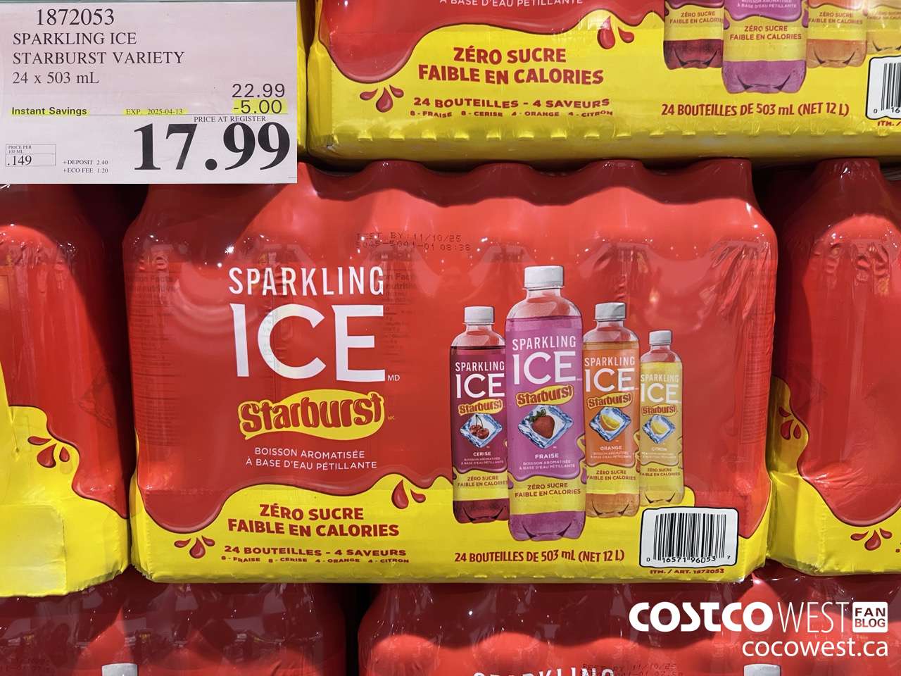 1872053 SPARKLING ICE STARBURST VARIETY 24 X 503ML ($5.00 INSTANT SAVINGS EXPIRES ON 2025-04-13) $17.99