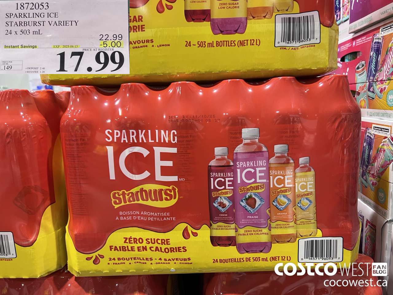 1872053 SPARKLING ICE STARBURST VARIETY 24 X 503ML ($5.00 INSTANT SAVINGS EXPIRES ON 2025-04-13) $17.99