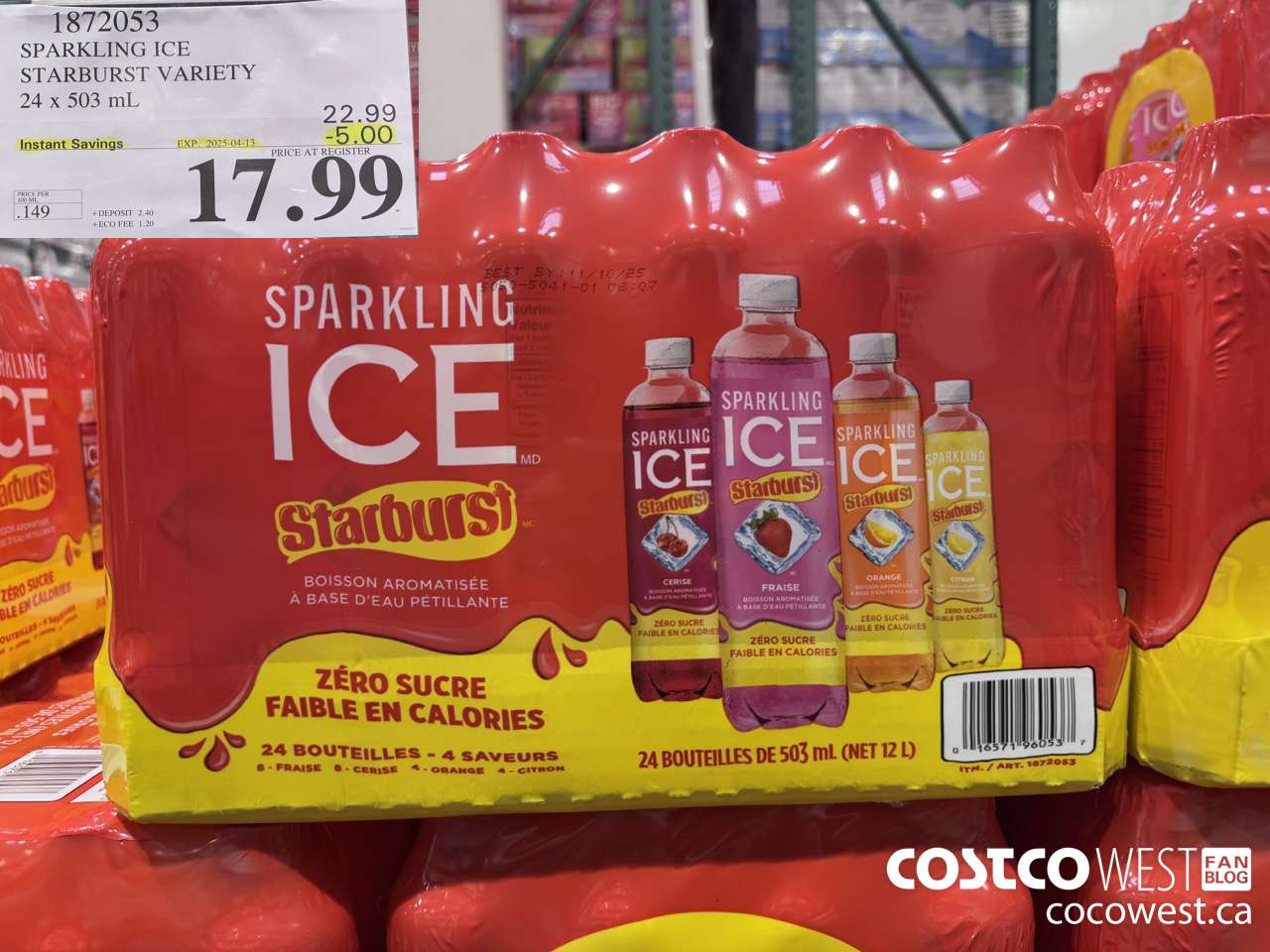 1872053 SPARKLING ICE STARBURST VARIETY 24 X 503ML ($5.00 INSTANT SAVINGS EXPIRES ON 2025-04-13) $17.99