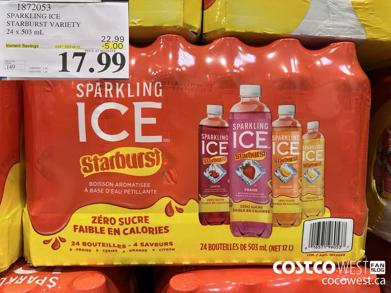 1872053 SPARKLING ICE STARBURST VARIETY 24 X 503ML ($5.00 INSTANT SAVINGS EXPIRES ON 2025-04-13) $17.99