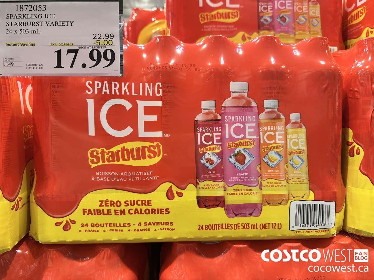 1872053 SPARKLING ICE STARBURST VARIETY 24 X 503ML ($5.00 INSTANT SAVINGS EXPIRES ON 2025-04-13) $17.99