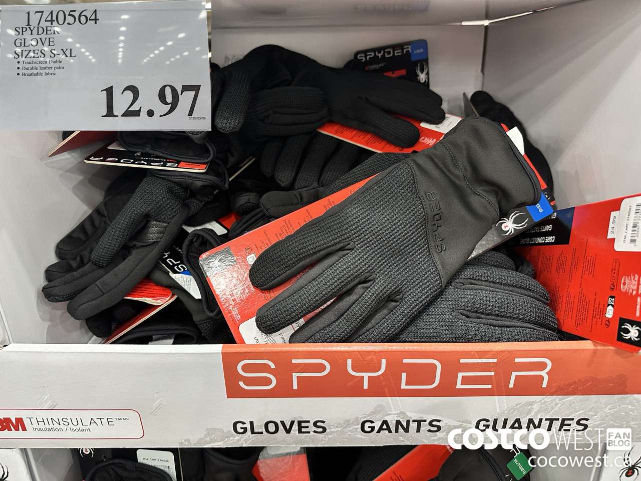 1740564 SPYDER GLOVE SIZES S-XL $12.97