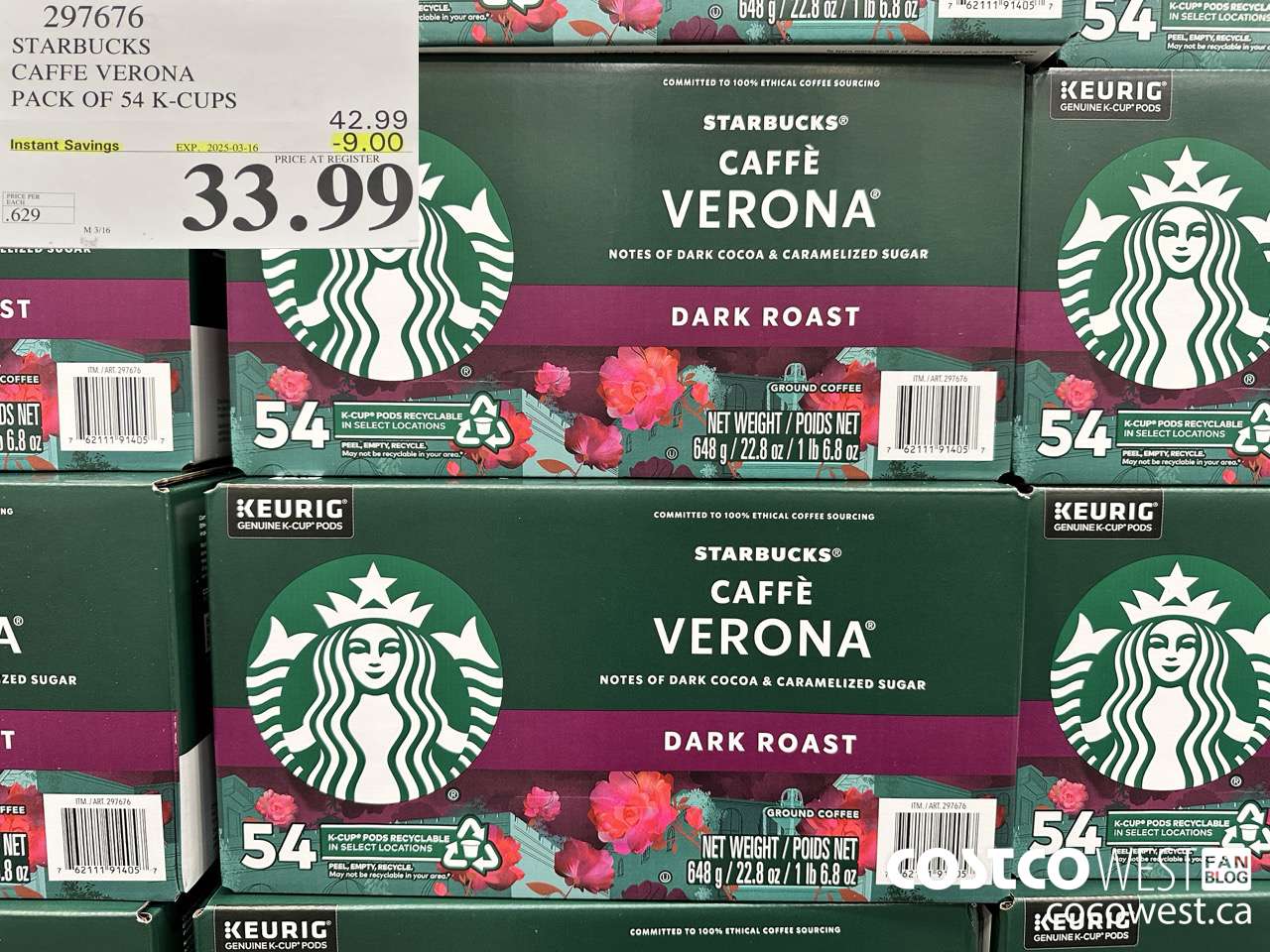 297676 STARBUCKS CAFFE VERONA K-CUPS 54 COUNT ($9.00 INSTANT SAVINGS EXPIRES ON 2025-03-16) $33.99