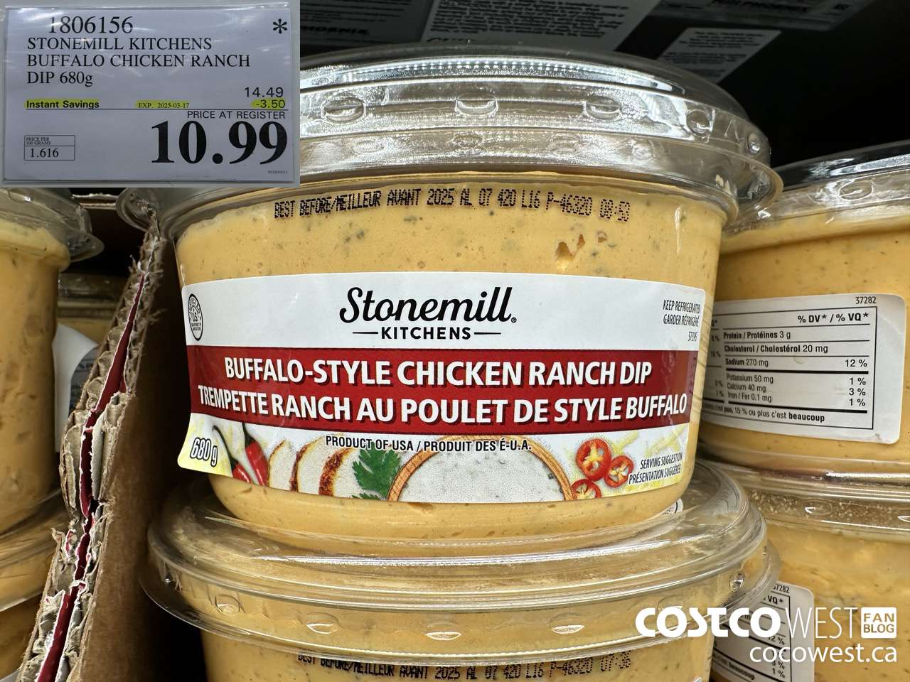 1806156 STONEMILL KITCHENS BUFFALO CHICKEN RANCH DIP 680G ($3.50 INSTANT SAVINGS EXPIRES ON 2025-03-17) $10.99