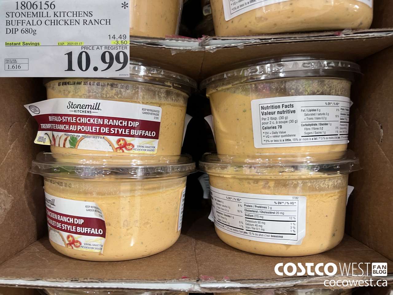 1806156 STONEMILL KITCHENS BUFFALO CHICKEN RANCH DIP 680G ($3.50 INSTANT SAVINGS EXPIRES ON 2025-03-17) $10.99