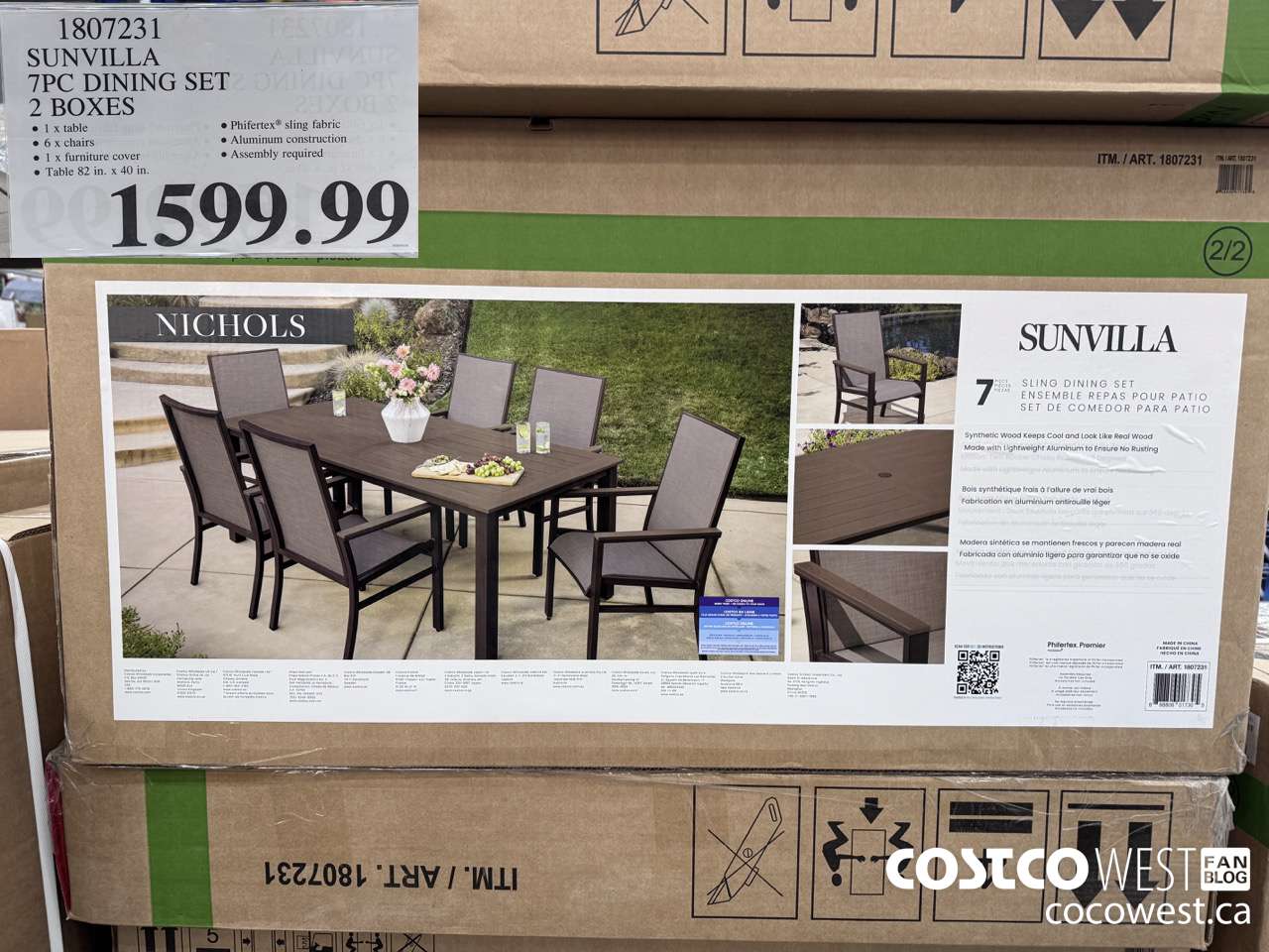 1807231 SUNVILLA 7PC DINING SET 2 BOXES $1599.99