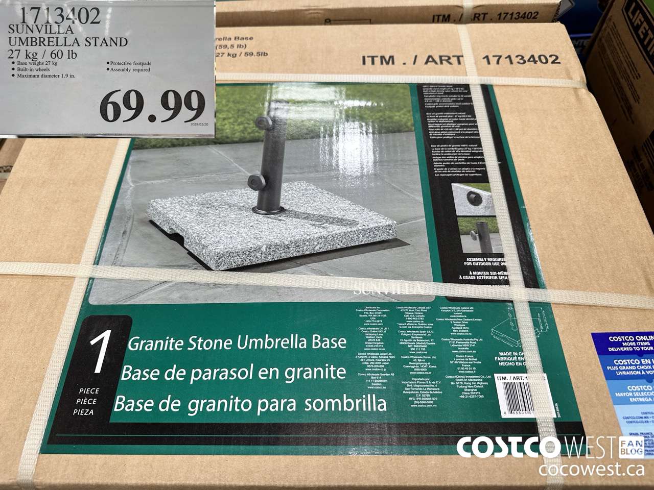 1713402 SUNVILLA UMBRELLA STAND 27 KG / 60 LB $69.99