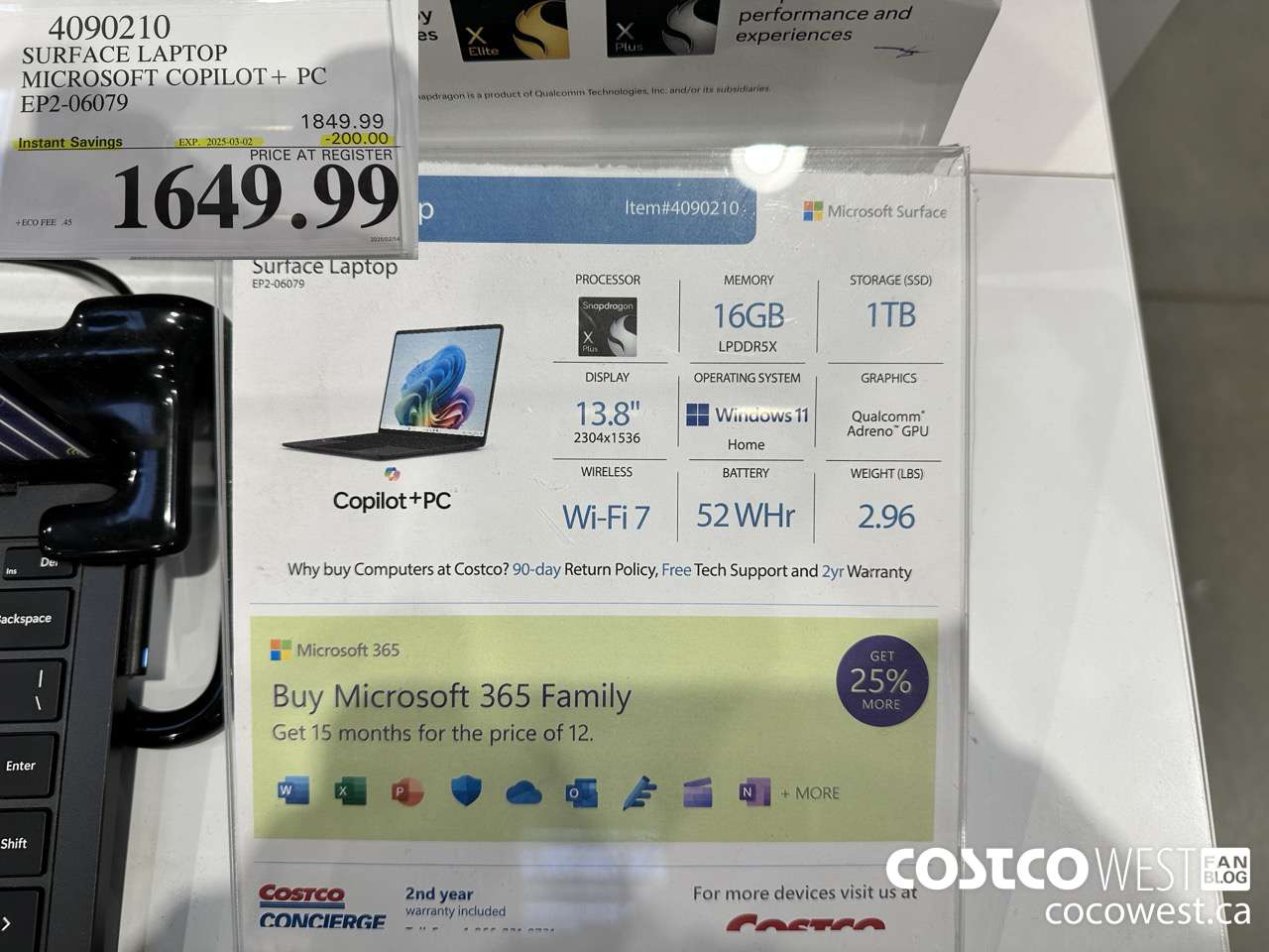 4090210 SURFACE LAPTOP MICROSOFT COPILOT + PC EP2-06079 ($200.00 INSTANT SAVINGS EXPIRES ON 2025-03-02) $1649.99