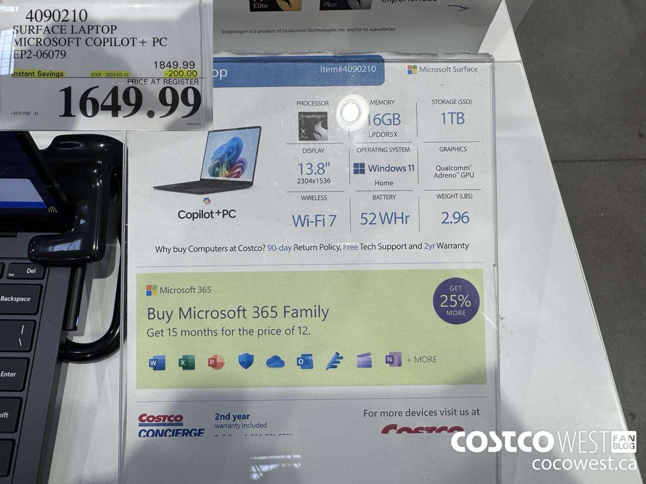 4090210 SURFACE LAPTOP MICROSOFT COPILOT + PC EP2-06079 ($200.00 INSTANT SAVINGS EXPIRES ON 2025-03-31) $1649.99