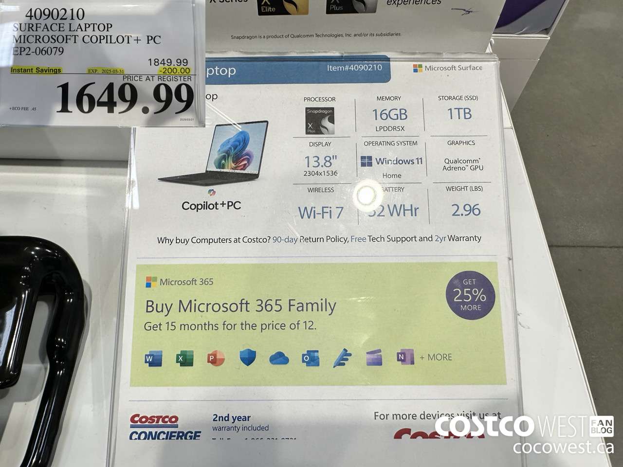 4090210 SURFACE LAPTOP MICROSOFT COPILOT + PC EP2-06079 ($200.00 INSTANT SAVINGS EXPIRES ON 2025-03-31) $1649.99