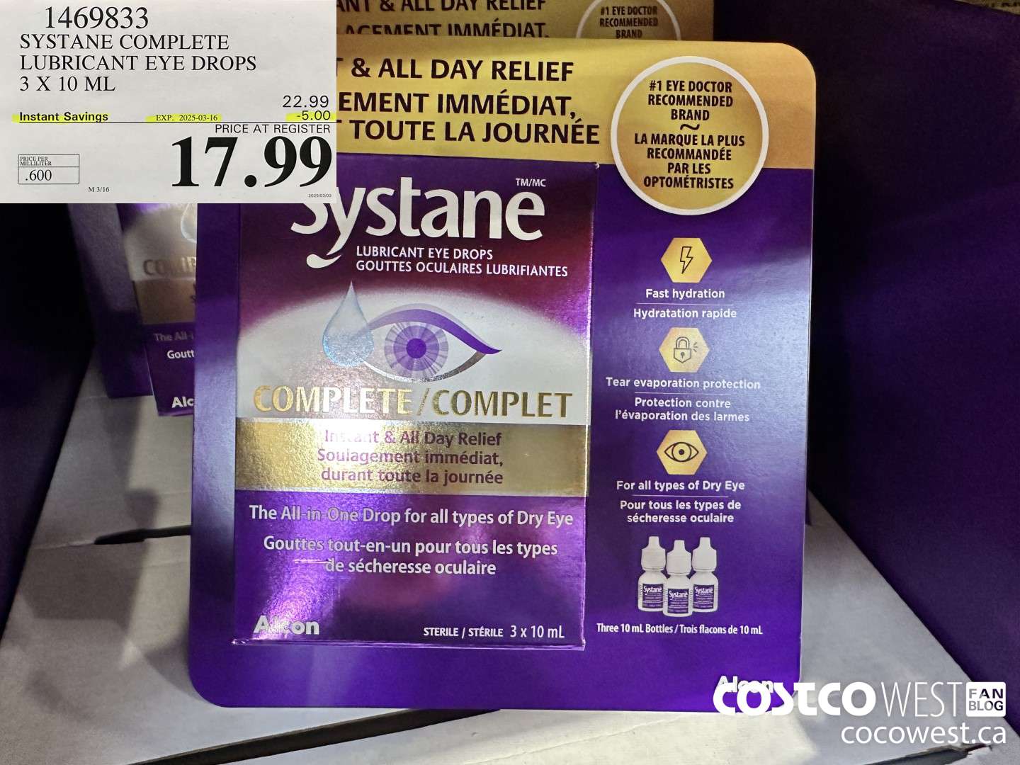 1469833 SYSTANE COMPLETE LUBRICANT EYE DROPS 3 X 10 ML ($5.00 INSTANT SAVINGS EXPIRES ON 2025-03-16) $17.99