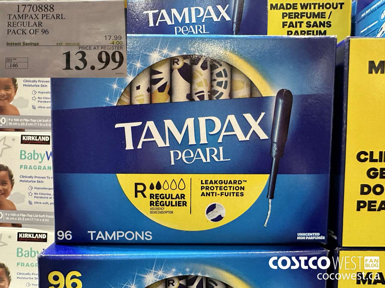 1770888 TAMPAX PEARL REGULAR PACK OF 96 ($4.00 INSTANT SAVINGS EXPIRES ON 2025-03-02) $13.99