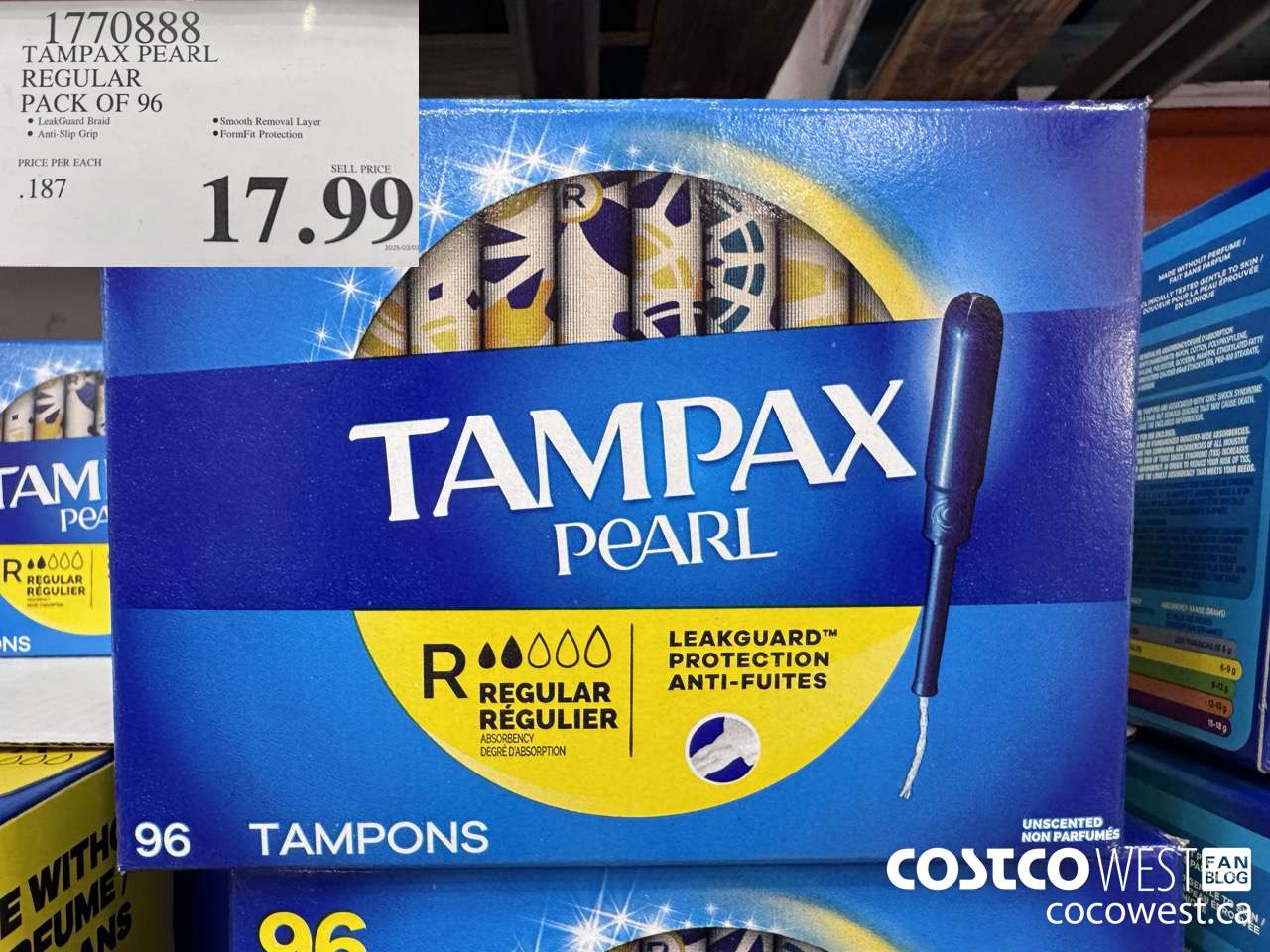 1770888 TAMPAX PEARL REGULAR PACK OF 96 $17.99
