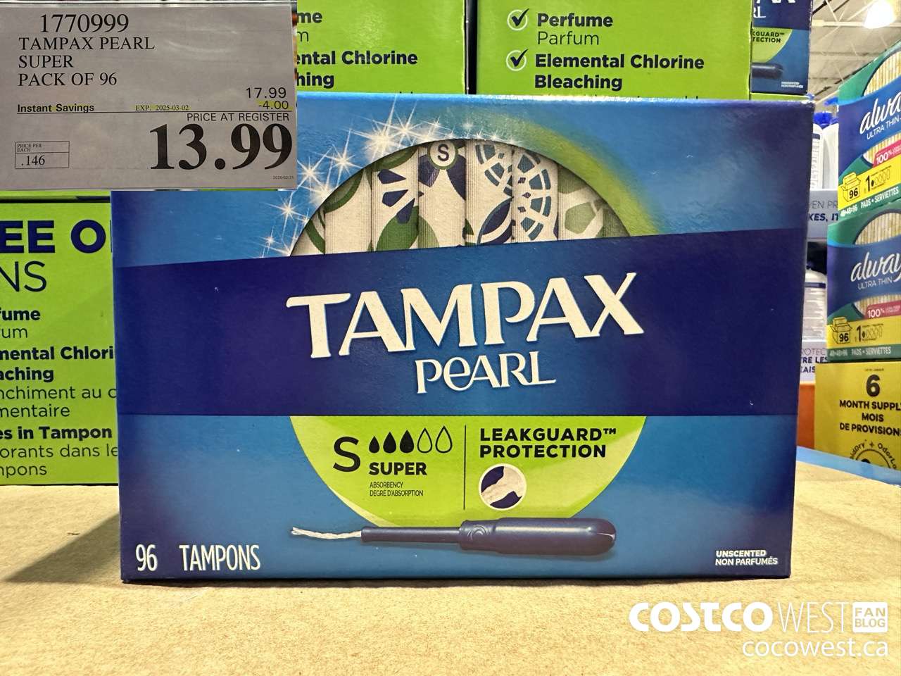 1770999 TAMPAX PEARL SUPER PACK OF 96 ($4.00 INSTANT SAVINGS EXPIRES ON 2025-03-02) $13.99