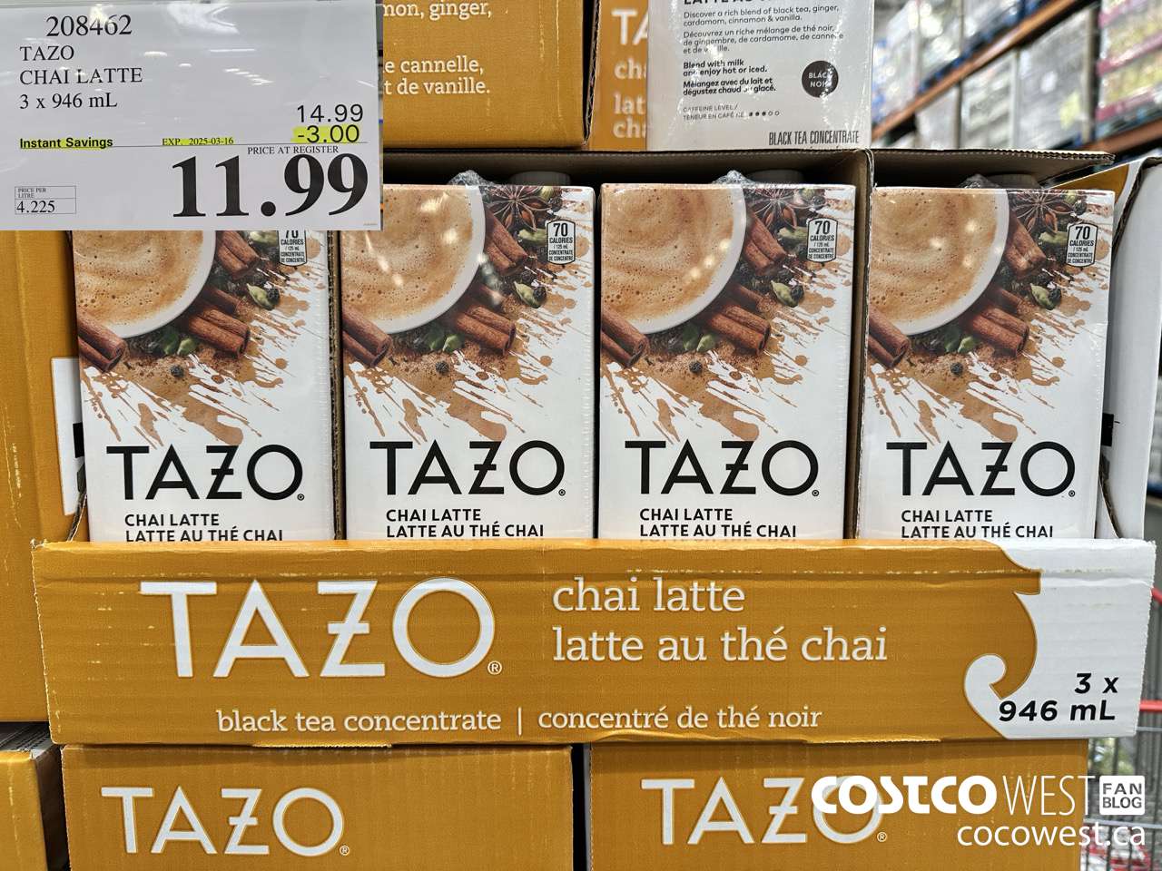 208462 TAZO CHAI LATTE 3 x 946 mL ($3.00 INSTANT SAVINGS EXPIRES ON 2025-03-16) $11.99