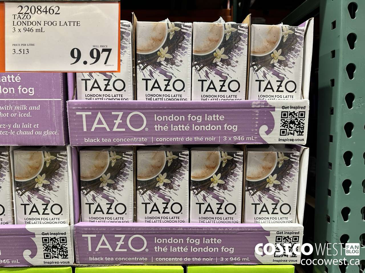 2208462 TAZO LONDON FOG LATTE 3 X 946ML $9.97