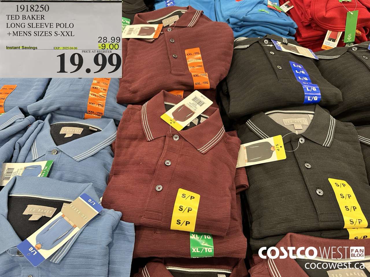 1918250 TED BAKER LONG SLEEVE POLO MENS SIZES S-XXL ($9.00 INSTANT SAVINGS EXPIRES ON 2025-04-06) $19.99