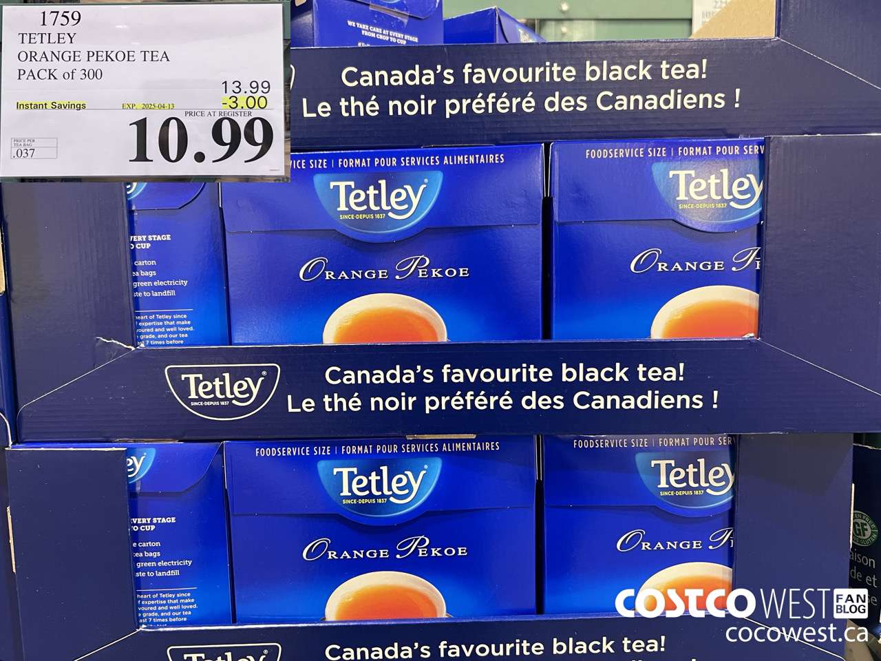 1759 TETLEY ORANGE PEKEO TEA PACK OF 300 ($3.00 INSTANT SAVINGS EXPIRES ON 2025-04-13) $10.99