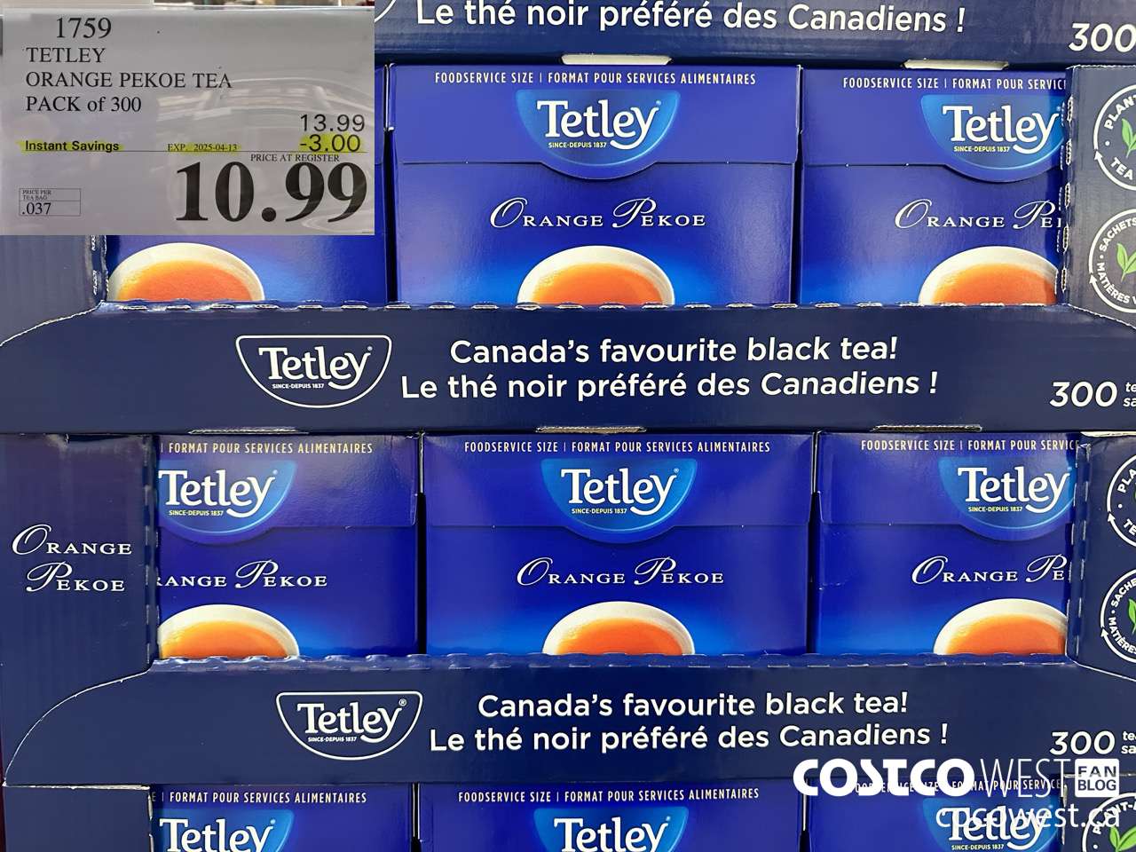 1759 TETLEY ORANGE PEKEO TEA PACK OF 300 ($3.00 INSTANT SAVINGS EXPIRES ON 2025-04-13) $10.99