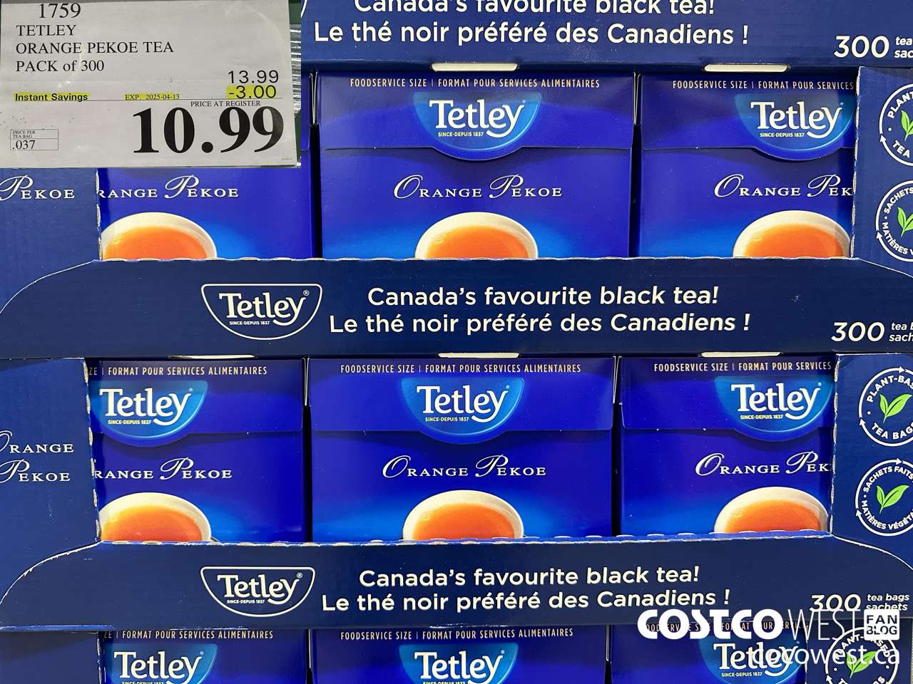 1759 TETLEY ORANGE PEKEO TEA PACK OF 300 ($3.00 INSTANT SAVINGS EXPIRES ON 2025-04-13) $10.99
