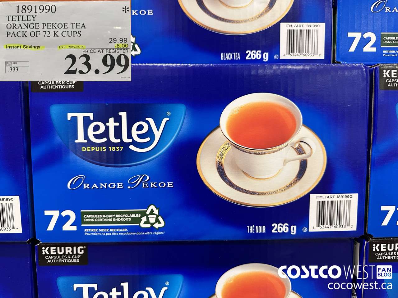 1891990 TETLEY ORANGE PEKOE TEA PACK OF 72 K CUPS ($6.00 INSTANT SAVINGS EXPIRES ON 2025-03-16) $23.99