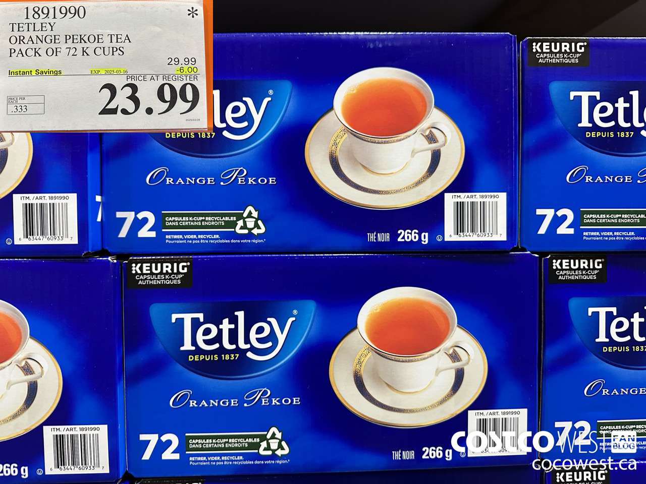 1891990 TETLEY ORANGE PEKOE TEA PACK OF 72 K CUPS ($6.00 INSTANT SAVINGS EXPIRES ON 2025-03-16) $23.99