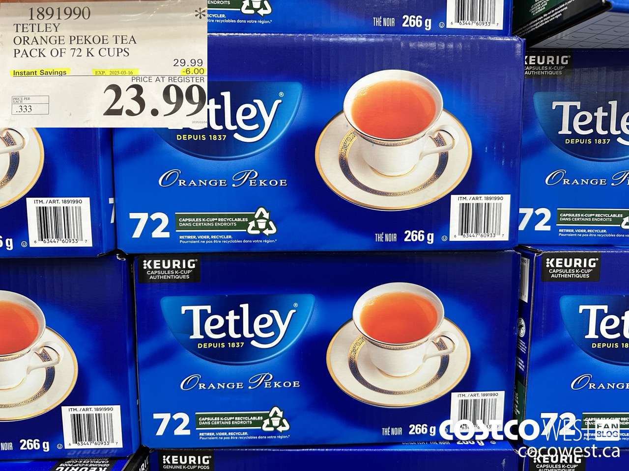 1891990 TETLEY ORANGE PEKOE TEA PACK OF 72 K CUPS ($6.00 INSTANT SAVINGS EXPIRES ON 2025-03-16) $23.99
