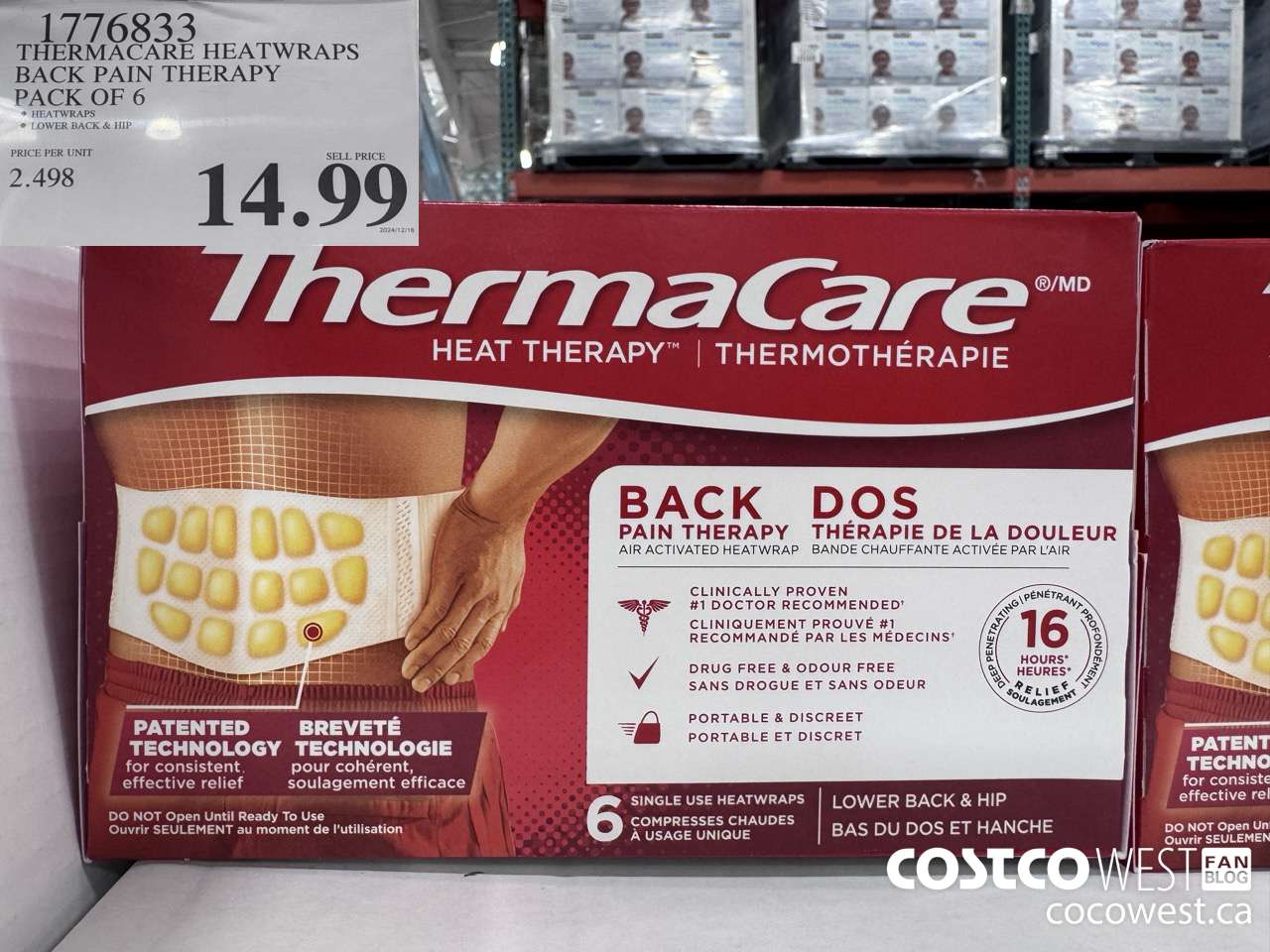 1776833 THERMACARE HEATWRAPS BACK PAIN THERAPY PACK OF 6 $14.99