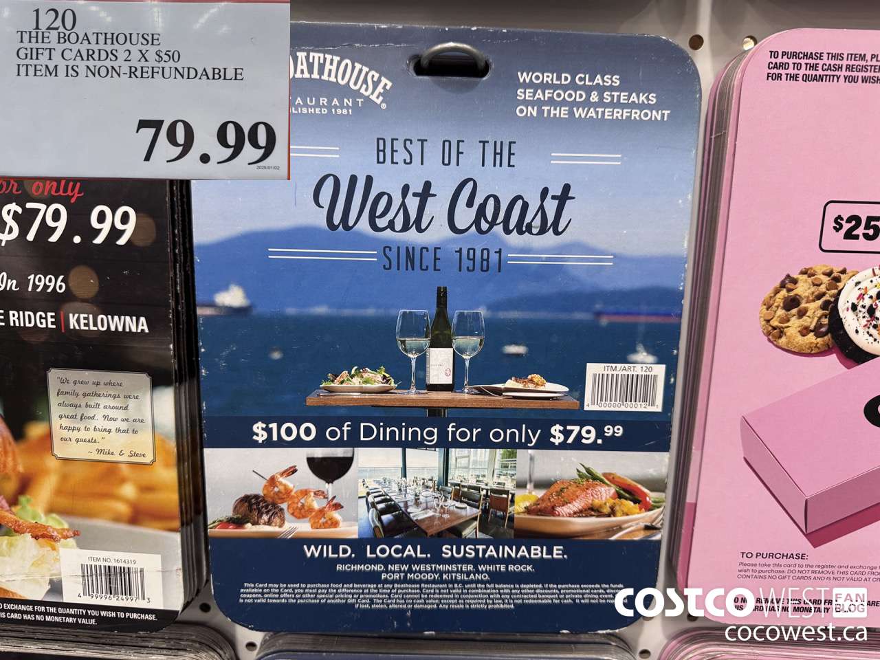 120 THE BOATHOUSE GIFT CARDS 2 X $50 $79.99