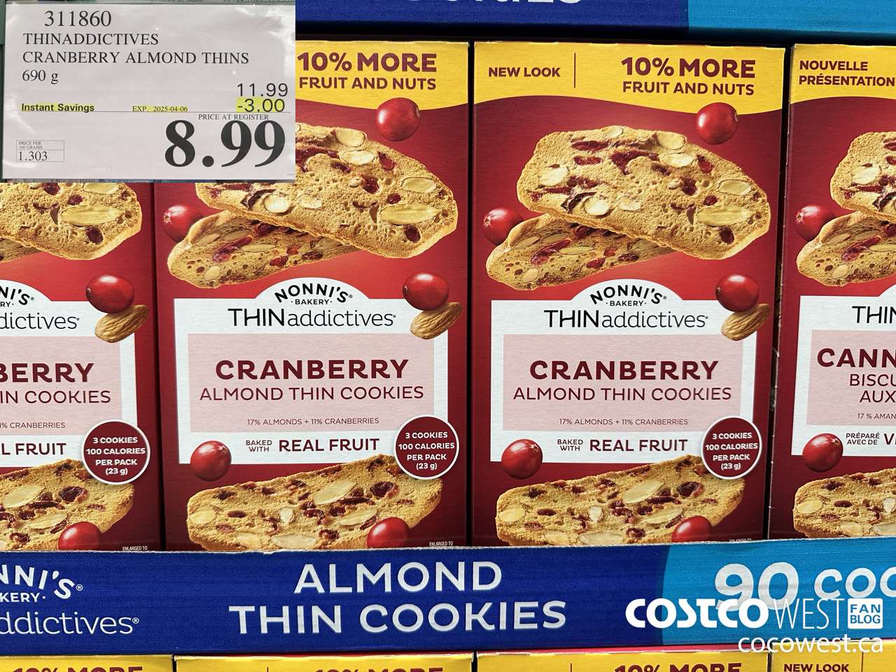 311860 THINADDICTIVES CRANBERRY ALMOND THINS 690G ($3.00 INSTANT SAVINGS EXPIRES ON 2025-04-06) $8.99