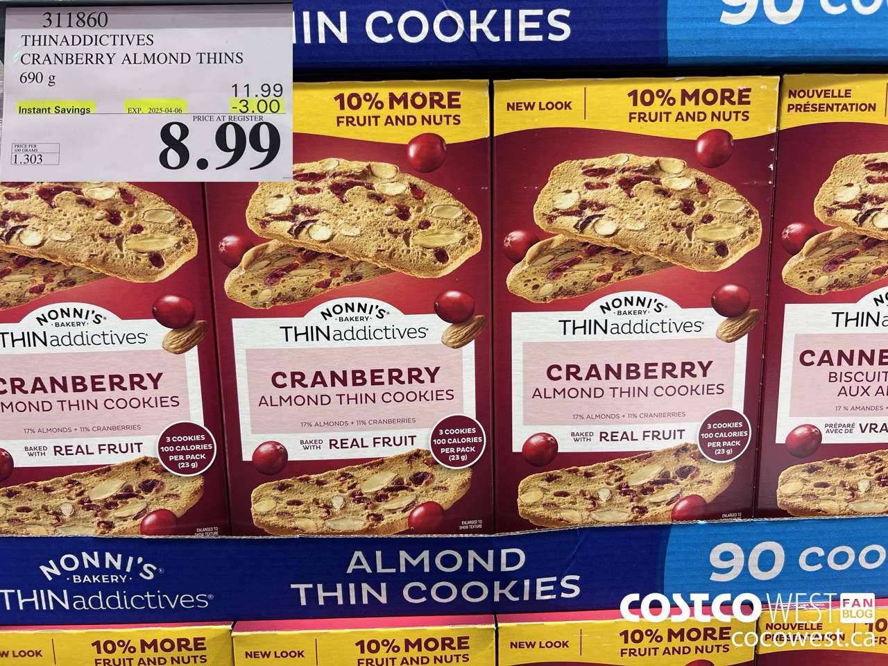 311860 THINADDICTIVES CRANBERRY ALMOND THINS 690G ($3.00 INSTANT SAVINGS EXPIRES ON 2025-04-06) $8.99