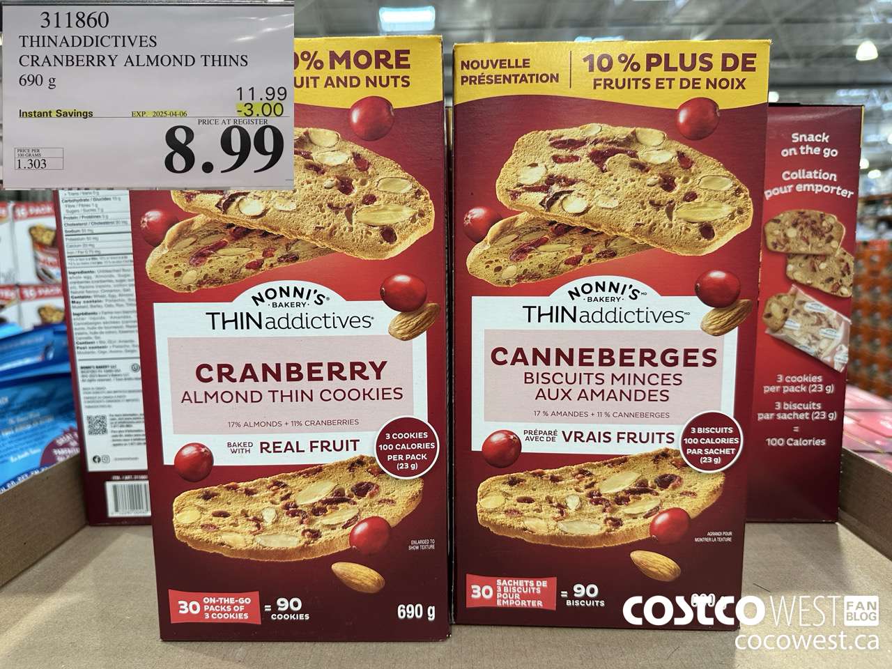 311860 THINADDICTIVES CRANBERRY ALMOND THINS 690G ($3.00 INSTANT SAVINGS EXPIRES ON 2025-04-06) $8.99