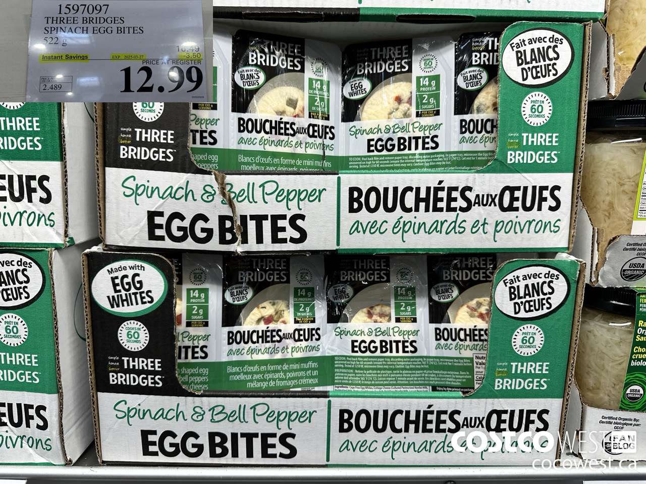 1597097 THREE BRIDGES SPINACH EGG BITES 522 G ($3.50 INSTANT SAVINGS EXPIRES ON 2025-03-27) $12.99