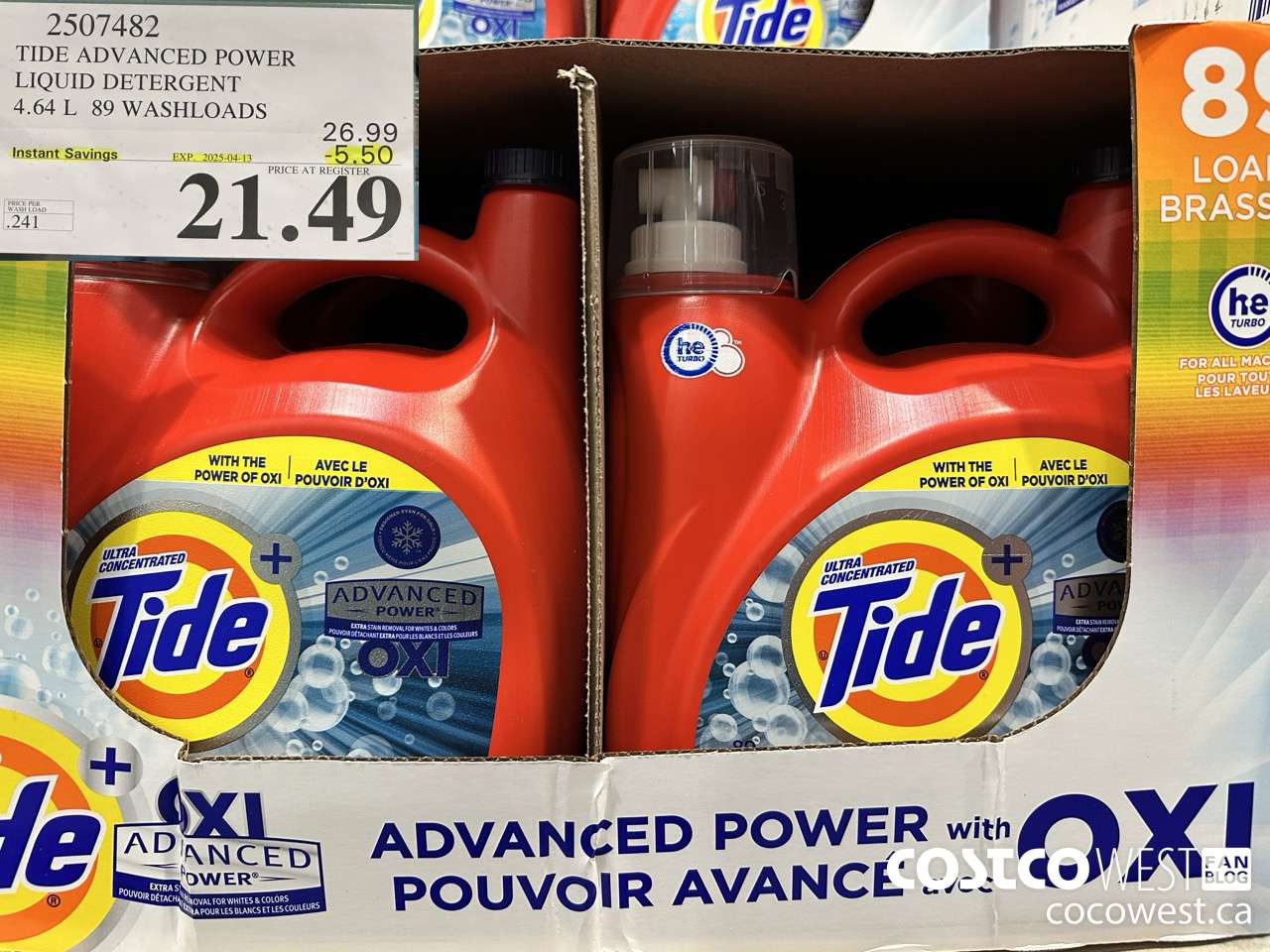 2507482 TIDE ADVANCED POWER LIQUID DETERGENT 4.64 L 89 WASHLOADS ($5.50 INSTANT SAVINGS EXPIRES ON 2025-04-13) $21.49