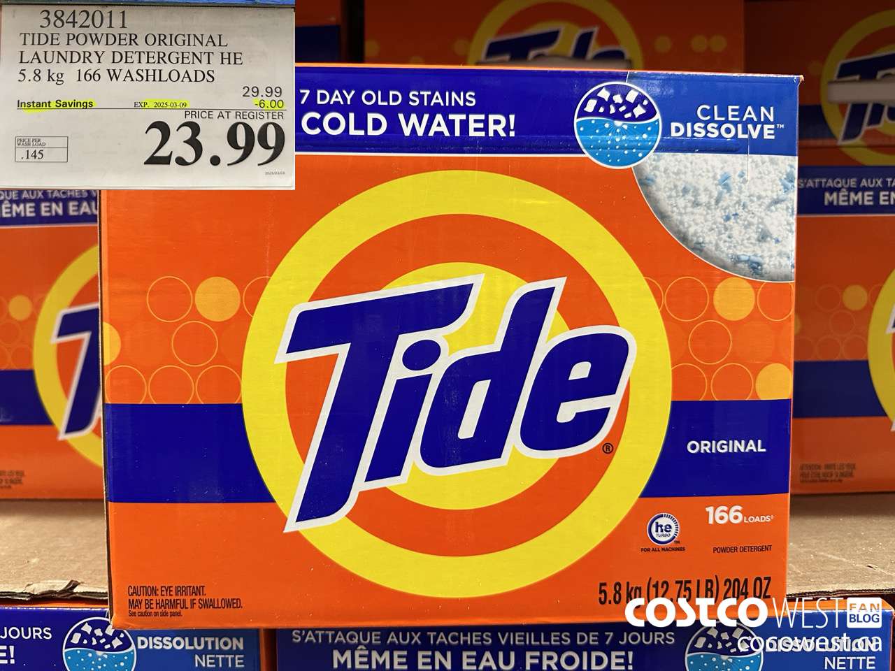 3842011 TIDE POWDER ORIGINAL LAUNDRY DETERGENT HE 5.8KG 166 WASHLOADS ($6.00 INSTANT SAVINGS EXPIRES ON 2025-03-09) $23.99
