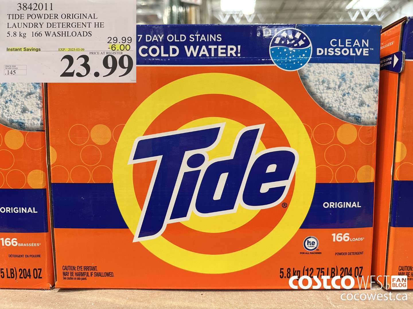 3842011 TIDE POWDER ORIGINAL LAUNDRY DETERGENT HE 5.8KG 166 WASHLOADS ($6.00 INSTANT SAVINGS EXPIRES ON 2025-03-09) $23.99