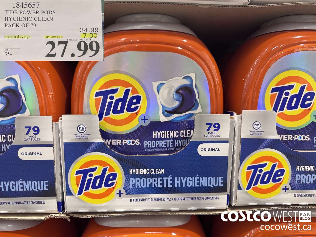 1845657 TIDE POWER PODS HYGIENIC CLEAN PACK OF 79 ($7.00 INSTANT SAVINGS EXPIRES ON 2025-04-13) $27.99