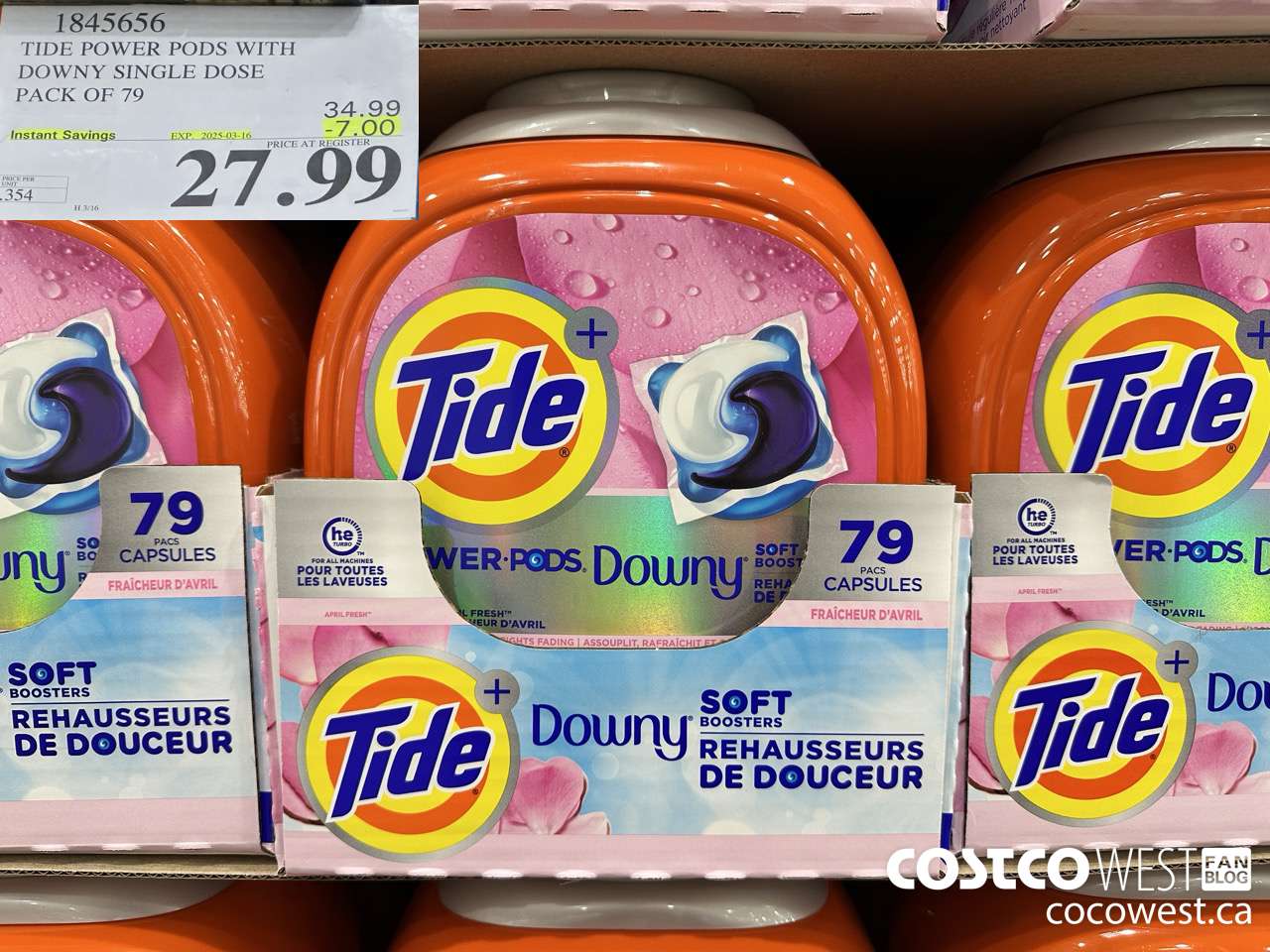 1845656 TIDE POWER PODS WITH DOWNY SINGLE DOSE PACK OF 79 ($7.00 INSTANT SAVINGS EXPIRES ON 2025-03-16) $27.99