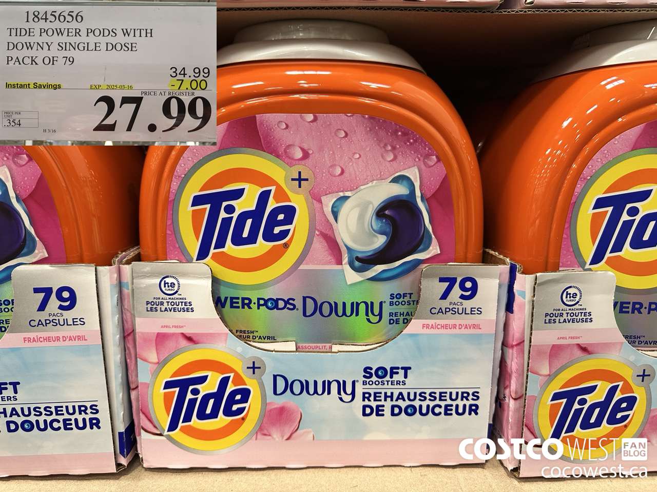 1845656 TIDE POWER PODS WITH DOWNY SINGLE DOSE PACK OF 79 ($7.00 INSTANT SAVINGS EXPIRES ON 2025-03-16) $27.99