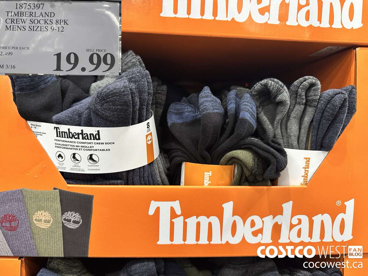1875397 TIMBERLAND CREW SOCKS 8PK MENS SIZES 9-12 $19.99