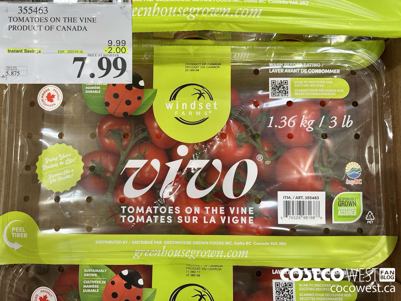 355463 TOMATOES ON THE VINE PRODUCT OF CANADA ($2.00 INSTANT SAVINGS EXPIRES ON 2025-03-16)