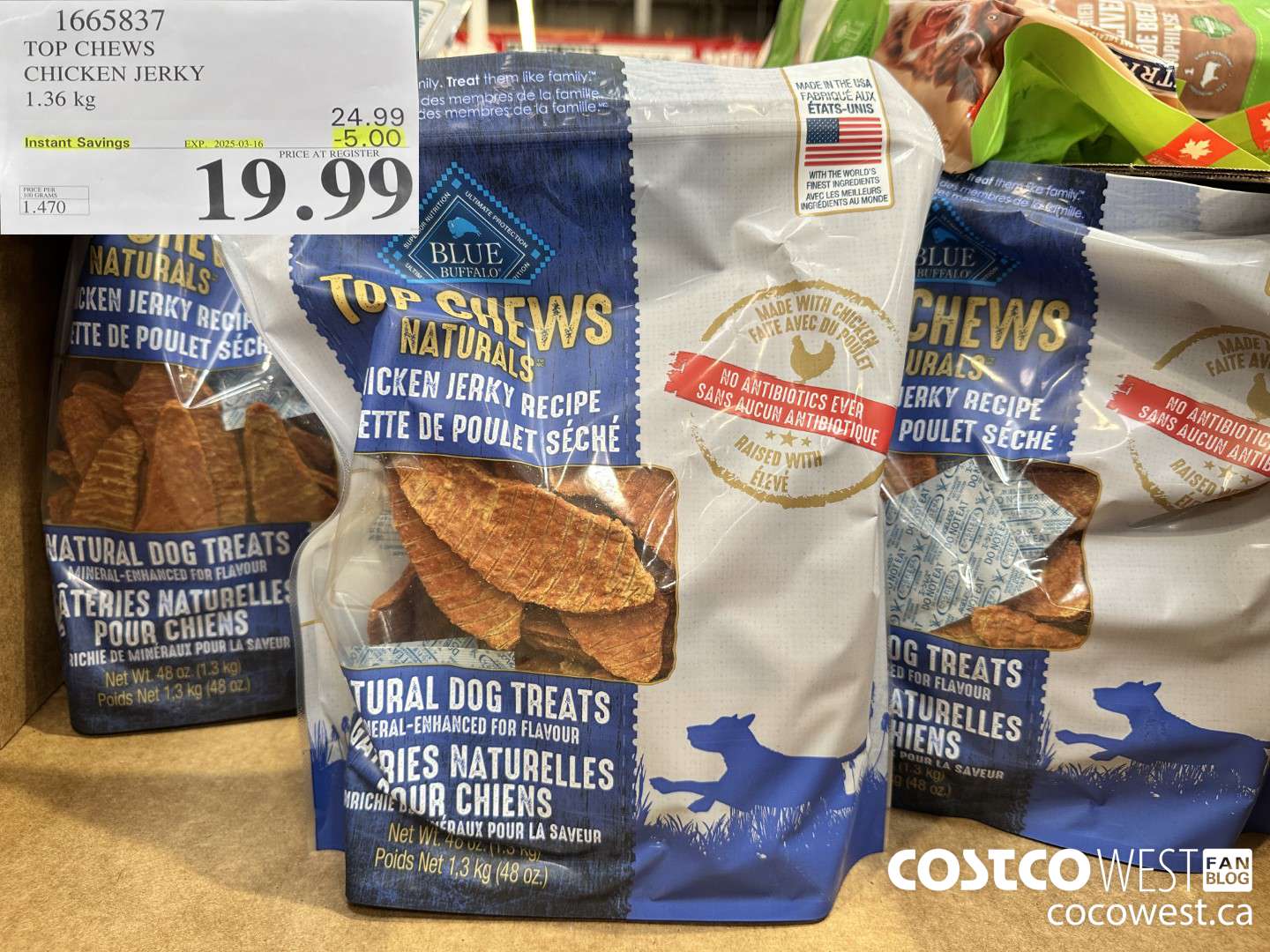 1665837 TOP CHEWS CHICKEN JERKY 1.36 kg ($5.00 INSTANT SAVINGS EXPIRES ON 2025-03-16) $19.99