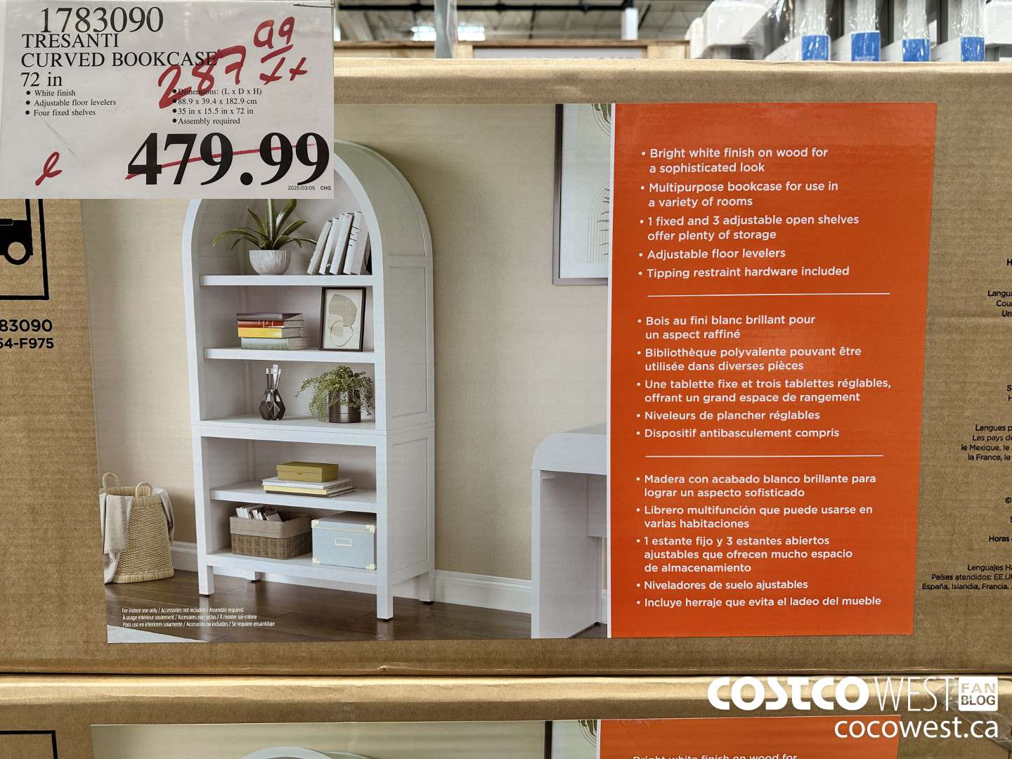 1783090 TRESANTI CURVED BOOKCASE 72IN $287.99