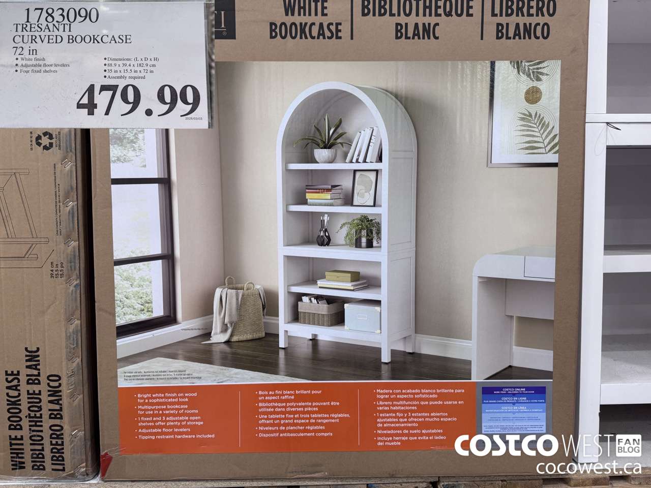 1783090 TRESANTI CURVED BOOKCASE 72IN $479.99